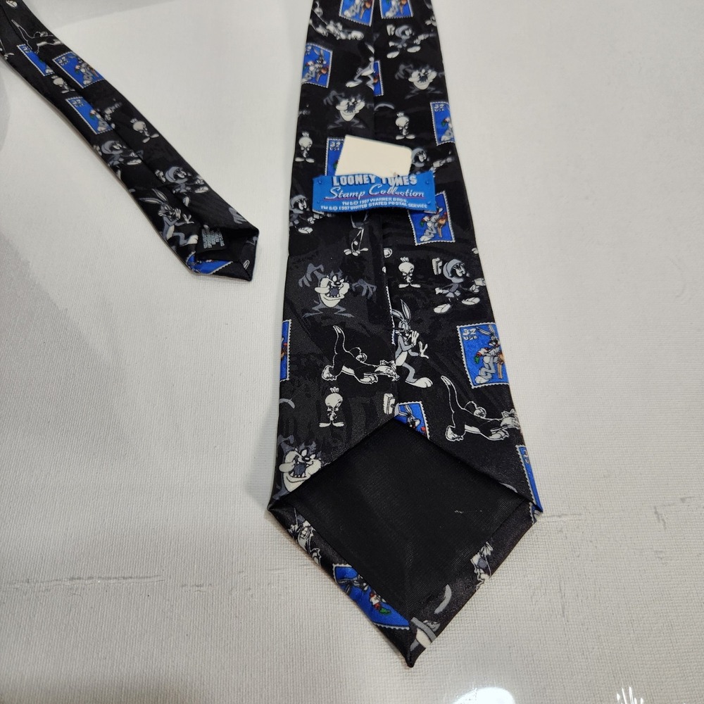 Looney Tunes Bugs Bunny Necktie Licensed Cartoon Stamp Collection Black/Blue - Picture 6 of 7